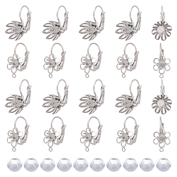 DIY Flower Leverback Earring Making Kits, Including 304 Stainless Steel Leverback Earring Settings, Acrylic Rhinestone Cabochons, Stainless Steel Color, 40pcs/box