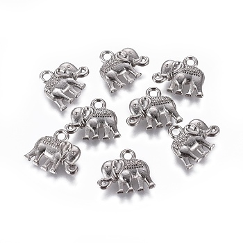 Vintage Elephant Charms, Tibetan Style Alloy Charms, Cadmium Free & Nickel Free & Lead Free, Gunmetal, 12x14x2.5mm, Hole: 1mm