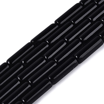 Opaque Solid Color Glass Beads Strands, Bugle, Black, 12.5~13x4~4.5mm, Hole: 0.6~0.9mm, about 28~29pcs/strand, 14.57~15.16 inch(37~38.5cm)