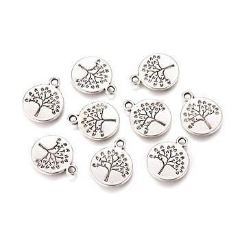 Flat Round with Tree Tibetan Style Alloy Pendants, Cadmium Free & Nickel Free & Lead Free, Antique Silver, 18.5x15x2mm, Hole: 2mm, about 590pcs/1000g