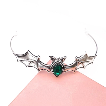 Alloy Hair Bands, Bat, with Acrylic, Green, 140x30mm