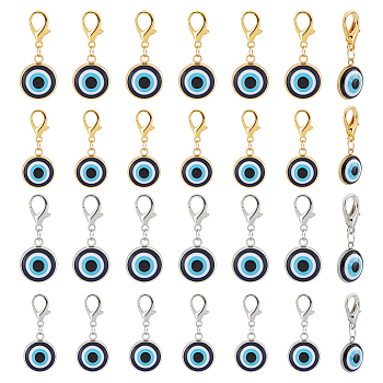 10 Sets 2 Style  Resin Evil Eye Pendant Decorations, Lobster Clasp Charms, Clip-on Charms, for Keychain, Purse, Backpack Ornament, Stitch Marker, Platinum & Golden, 35~38mm, 5 sets/style