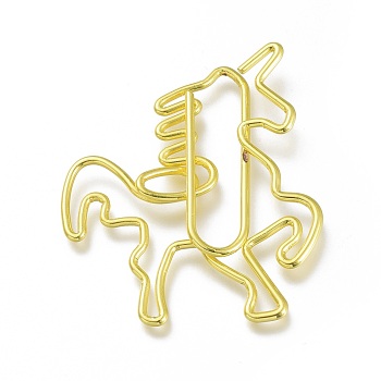 Unicorn Shape Iron Paperclips, Cute Paper Clips, Funny Bookmark Marking Clips, Golden, 36x31x3mm