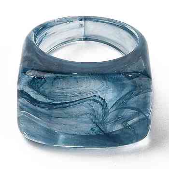 Resin Finger Rings, Imitation Gemstone Style, Rectangle, Steel Blue, US Size 6, Inner Diameter: 17mm