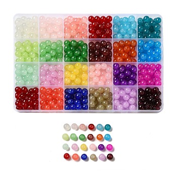 600Pcs 24 Colors Baking Painted Imitation Jade Glass Round Beads, Mixed Color, 8.5~9mm, Hole: 1.5mm, about 25pcs/color