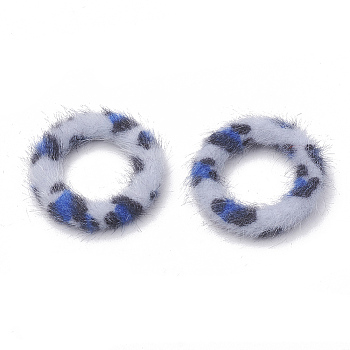 Faux Mink Fur Covered Linking Rings, with Aluminum Bottom, Ring, Platinum, Light Steel Blue, 27x4mm