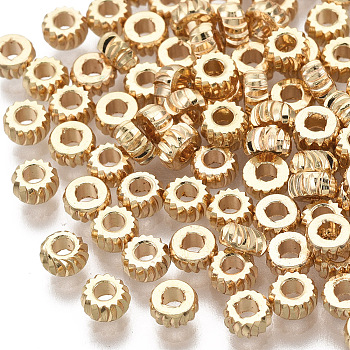 Brass Beads, Nickel Free, Rondelle, Twist, Real 18K Gold Plated, 3x1.5mm, Hole: 1.2mm