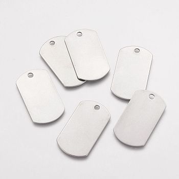 304 Stainless Steel Pendants, Rectangle, Stamping Blank Tags, Stainless Steel Color, 35x19.5x1mm, Hole: 3mm