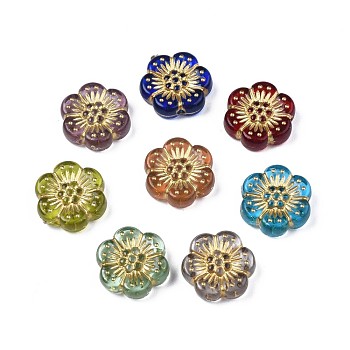 Plating Acrylic Beads, Metal Enlaced, Flower, Mixed Color, 13x12x4mm, Hole: 1.2mm, about 1150pcs/500g