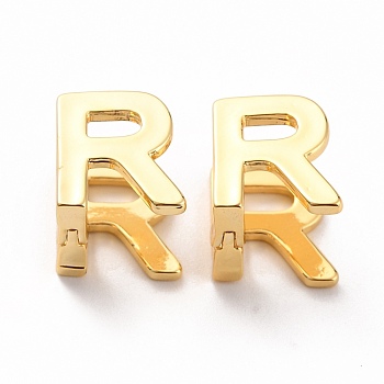 Initial Hoop Earrings for Women, Golden Letter Brass Earrings, Letter.R, 12x10x9.5mm, Pin: 0.8mm