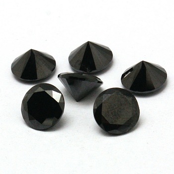 Diamond Shape Grade A Cubic Zirconia Cabochons, Faceted, Black, 3mm
