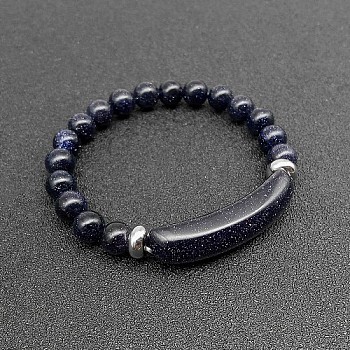 Synthetic Blue Goldstone Bead Stretch Bracelets for Women Men, Perimeter:7-7/8 inch(20cm)