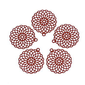 430 Stainless Steel Filigree Pendants, Spray Painted, Etched Metal Embellishments, Flower, Dark Red, 30x27x0.5mm, Hole: 1.8mm