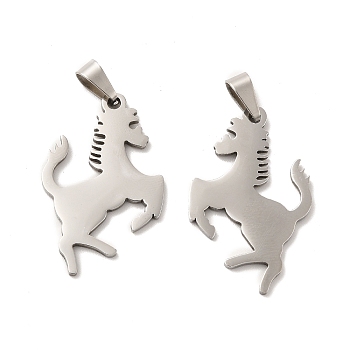 201 Stainless Steel Pendants, Horse Charm, Stainless Steel Color, 30.8x19x1.4mm, Hole: 6.5X3mm