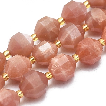 Natural Sunstone Beads Strands, Faceted, Round, 9~10mm, Hole: 1mm, about 31~33pcs/Strand, 14.5 inch~15.9 inch(37~40.5cm)