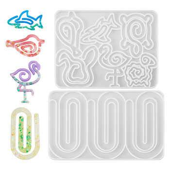 2Pcs 2 Styles Silicone Bookmark Molds, Rectangle, Animal Theme, Clear, 170~193x106~152x4.5~5.5mm, 1pc/style