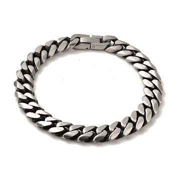 304 Stainless Steel Cuban Link Chain Bracelets for Women Men, Antique Silver, 8-1/2 inch(21.5cm), Link: 10x12.5x3mm