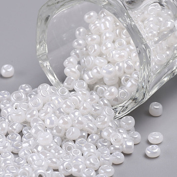 8/0 Glass Seed Beads, Ceylon, Round, Round Hole, White, 8/0, 3mm, Hole: 1mm, about 1111pcs/50g, 50g/bag, 18bags/2pounds