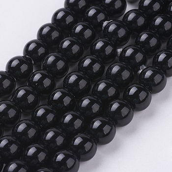 Synthetic Black Stone Beads Strands, Dyed, Round, Black, 8mm, Hole: 1mm