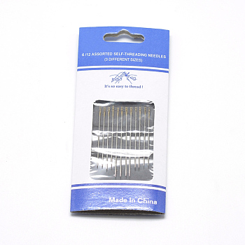 Iron Self-Threading Hand Sewing Needles, Golden, 36x0.76mm, about 12pcs/bag