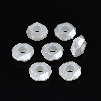 ABS Plastic Imitation Pearl European Beads, Faceted, Flat Round, Creamy White, 14x14x6mm, Hole: 5mm, about 894pcs/500g