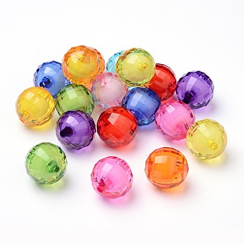 Transparent Acrylic Beads, Bead in Bead, Faceted, Round, Mixed Color, 20mm, Hole: 2mm, about 110pcs/500g