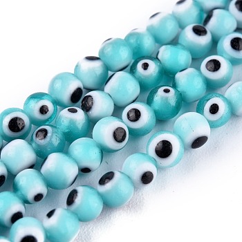 Handmade Evil Eye Lampwork Round Bead Strands, Turquoise, 4mm, Hole: 0.8mm, about 101pcs/Strand, 14.57''(37cm)