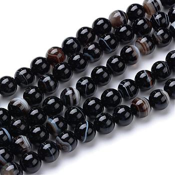 Natural Black Agate Bead Strands, Dyed, Round, Black, 6mm, Hole: 1mm, about 70pcs/strand, 15.7 inch