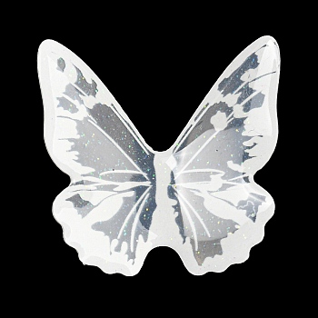 Transparent Resin Cabochons, Glitter Butterfly, White, 37x36x8mm