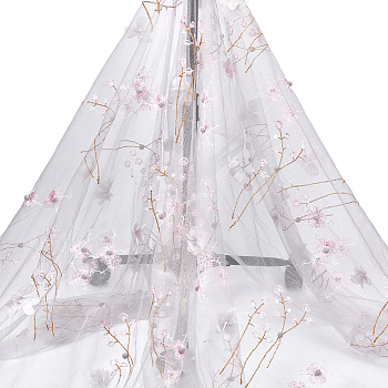 Polyester Mesh Fabric, Clothing Accessories, Flower Pattern, Gainsboro, 1500~1750x0.1~8.5mm, 2 yards/pc