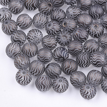 Electroplate Glass Beads, Frosted, Round with Wave Pattern, Coconut Brown, 8~8.5mm, Hole: 1.5mm