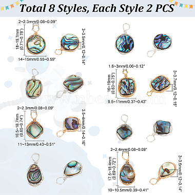 Elite 16Pcs 8 Styles Natural Abalone Shell/Paua Shell Pendants(FIND-PH0008-89)-2