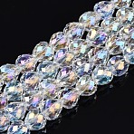 Transparent Glass Beads Strands, Faceted, AB Color Plated, Teardrop, Clear AB, 6x6mm, Hole: 1.2mm, about 77~80pcs/strand, 17.95 inch~19.29 inch((45.6~49cm)(EGLA-T008-14A-02)