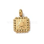 304 Stainless Steel Pendants, Square with Sun, 15.5x10.5x5mm, Hole: 3mm(STAS-H243-04A-G)
