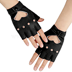 1 Pair Imitation Leather Fingerless Gloves, Heart, with 1Pc Organza Gift Bags, Black, 137x85x10mm(AJEW-CL0004-95B)