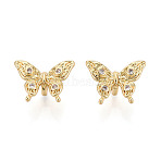 Brass Micro Pave Cubic Zirconia Beads, Butterfly, Real 18K Gold Plated, 11x15x7.5mm, Hole: 3.5mm(KK-N276-07G)