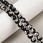 Natural Tibetan God of Wealth Pattern dZi Agate Beads Strands, Dyed & Heated, Round, Black, 8mm, Hole: 1mm, about 47pcs/strand, 14.84''(37.7cm)(G-B084-A07-01)