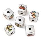 Printed Opaque Acrylic Beads, Cube, Mixed Color, 14.5x14.5x14.5mm, Hole: 4mm(AC-CBAD204-01)