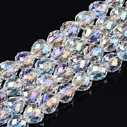 Transparent Glass Beads Strands, Faceted, AB Color Plated, Teardrop, Clear AB, 6x6mm, Hole: 1.2mm, about 77~80pcs/strand, 17.95 inch~19.29 inch((45.6~49cmcm)(EGLA-T008-14A-02)