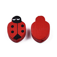 Spray Painted Wood Big Beads, with Single-Sided Printed Beads, Ladybird Charm, Dark Red, 19~20x14~14.5x6mm, Hole: 1.6mm, about 710pcs/500g(WOOD-N005-106)
