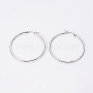 304 Stainless Steel Hoop Earrings, Ring, Stainless Steel Color, 45x2mm, Pin: 1x0.7mm, Inner Diameter: 41mm(EJEW-WH0002-03B-P)