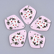 Acrylic Pendants, 3D Printed, Kite with Flower Pattern, Pearl Pink, 44x35x2.5mm, Hole: 2mm(KY-S163-234)