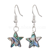 Natural Abalone Shell/Paua Shell Dangle Earring, with Iron Earring Hooks Finding, Silver, Star, 34x13mm(EJEW-JE05916-01)