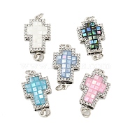 Rack Plating Brass Micro Pave Cubic Zirconia & Shell & Enamel Box Clasps, Cadmium Free & Lead Free, Long-Lasting Plated, Cross, Mixed Color, 19.5x11x4mm, Hole: 2.5mm(KK-S373-06P)