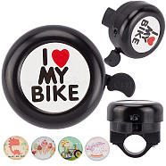I Love My Bike Alloy Bicycle Bells, with Plastic Finding & Resin Sticker, Bicycle Accessories, Round, Black, 54x69x53mm(FIND-WH0117-97D)