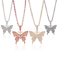 4Pcs 4 Colors Rhinestone Butterfly Pendant Necklaces Set with Cup Chains, Alloy Jewelry for Women, Mixed Color, 17.68 inch(44.9cm), 1Pc/color(NJEW-AN0001-33)