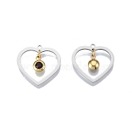 201 Stainless Steel Pendants, with Rhinestone, Heart with Flat Round, Real Gold Plated & Stainless Steel Color, Amethyst, 23x24x1mm, Hole: 1.6mm(STAS-N090-LA896-2P)