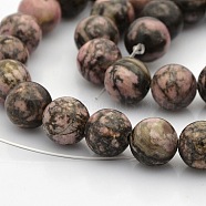 Natural Rhodonite Round Beads Strands, 4mm, Hole: 1mm, about 102pcs/strand, 15.7 inch(G-N0120-17-4mm)