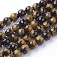 Natural Tiger Eye Beads Strands, Round, 10mm, Hole: 1mm, about 19pcs/strand, 7.5 inch(G-C076-10mm-1B)