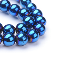 Non-magnetic Synthetic Hematite Beads Strands, Grade A, Round, Blue Plated, 12mm, Hole: 1.5mm, about 33~35pcs/strand(G-S096-12mm-7)